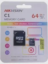 Карта памяти Hikvision HS-TF-C1(STD)/64G/ADAPTER 64Gb,microSDXC,Class10,adapter HS-TF-C1(STD)/64G/ADAPTER